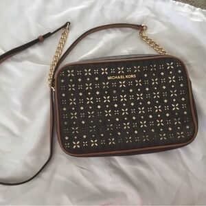 Michael Kors dark brown and Gold Crossbody Bag